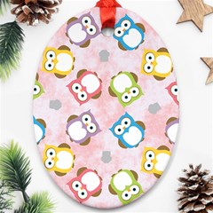 Owl Bird Cute Pattern Background Oval Ornament (Two Sides)