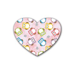 Owl Bird Cute Pattern Background Heart Coaster (4 pack) 