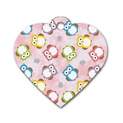 Owl Bird Cute Pattern Background Dog Tag Heart (One Side)