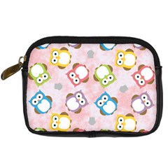 Owl Bird Cute Pattern Background Digital Camera Leather Case