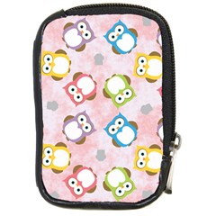 Owl Bird Cute Pattern Background Compact Camera Leather Case by HermanTelo