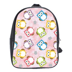 Owl Bird Cute Pattern Background School Bag (Large)