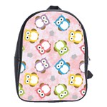 Owl Bird Cute Pattern Background School Bag (Large) Front