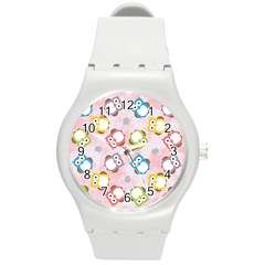 Owl Bird Cute Pattern Background Round Plastic Sport Watch (M)