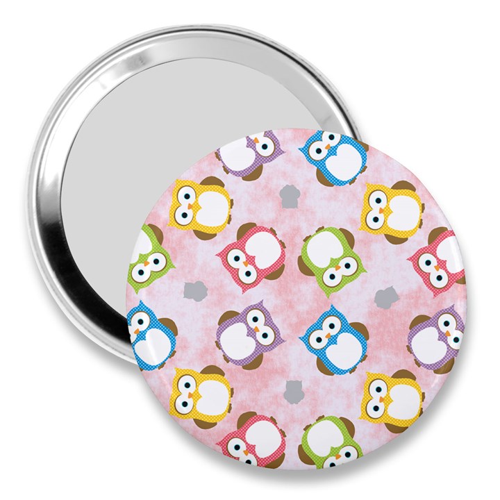 Owl Bird Cute Pattern Background 3  Handbag Mirrors