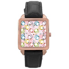 Owl Bird Cute Pattern Background Rose Gold Leather Watch  by HermanTelo