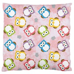 Owl Bird Cute Pattern Background Large Flano Cushion Case (one Side)