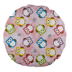 Owl Bird Cute Pattern Background Large 18  Premium Flano Round Cushions