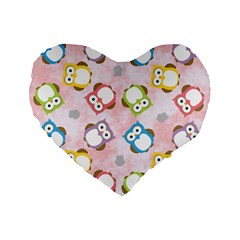 Owl Bird Cute Pattern Background Standard 16  Premium Flano Heart Shape Cushions by HermanTelo