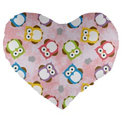 Owl Bird Cute Pattern Background Large 19  Premium Flano Heart Shape Cushions