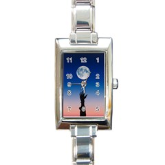 Moon Sky Blue Hand Arm Night Rectangle Italian Charm Watch by HermanTelo