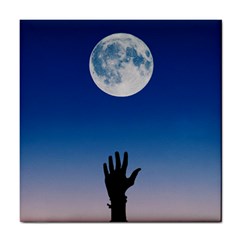 Moon Sky Blue Hand Arm Night Tile Coasters by HermanTelo