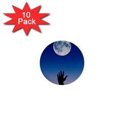 Moon Sky Blue Hand Arm Night 1  Mini Buttons (10 Pack)  by HermanTelo