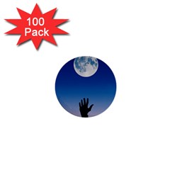 Moon Sky Blue Hand Arm Night 1  Mini Buttons (100 Pack)  by HermanTelo