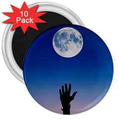 Moon Sky Blue Hand Arm Night 3  Magnets (10 Pack)  by HermanTelo