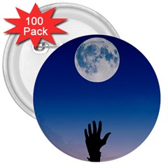 Moon Sky Blue Hand Arm Night 3  Buttons (100 Pack)  by HermanTelo