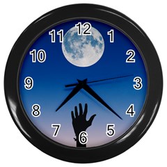 Moon Sky Blue Hand Arm Night Wall Clock (black) by HermanTelo