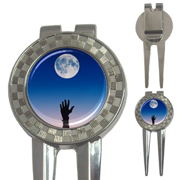 Moon Sky Blue Hand Arm Night 3-in-1 Golf Divots