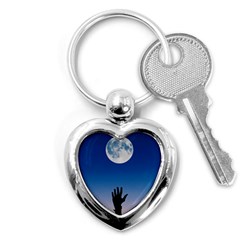 Moon Sky Blue Hand Arm Night Key Chain (heart) by HermanTelo