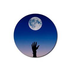 Moon Sky Blue Hand Arm Night Rubber Round Coaster (4 Pack)  by HermanTelo