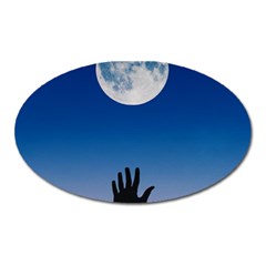 Moon Sky Blue Hand Arm Night Oval Magnet by HermanTelo