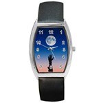 Moon Sky Blue Hand Arm Night Barrel Style Metal Watch Front