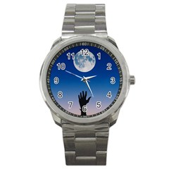 Moon Sky Blue Hand Arm Night Sport Metal Watch by HermanTelo