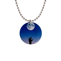 Moon Sky Blue Hand Arm Night 1  Button Necklace by HermanTelo