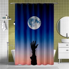 Moon Sky Blue Hand Arm Night Shower Curtain 48  X 72  (small)  by HermanTelo