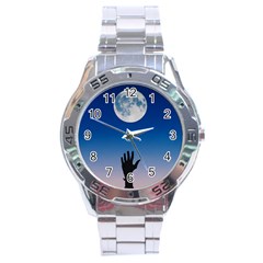 Moon Sky Blue Hand Arm Night Stainless Steel Analogue Watch by HermanTelo