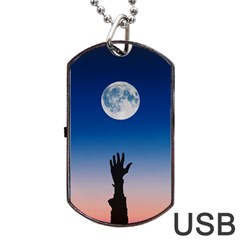 Moon Sky Blue Hand Arm Night Dog Tag Usb Flash (one Side) by HermanTelo