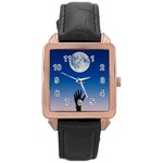 Moon Sky Blue Hand Arm Night Rose Gold Leather Watch  Front