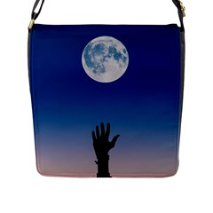 Moon Sky Blue Hand Arm Night Flap Closure Messenger Bag (l) by HermanTelo