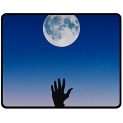 Moon Sky Blue Hand Arm Night Double Sided Fleece Blanket (medium)  by HermanTelo