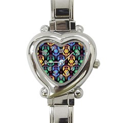 Pattern Background Bright Blue Heart Italian Charm Watch by HermanTelo