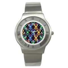 Pattern Background Bright Blue Stainless Steel Watch