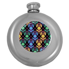 Pattern Background Bright Blue Round Hip Flask (5 Oz)