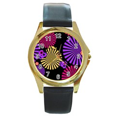 Seamless Halloween Day Dead Round Gold Metal Watch by HermanTelo