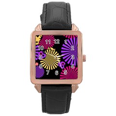 Seamless Halloween Day Dead Rose Gold Leather Watch 