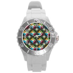 Pattern Pastels Background Round Plastic Sport Watch (l)