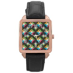 Pattern Pastels Background Rose Gold Leather Watch 