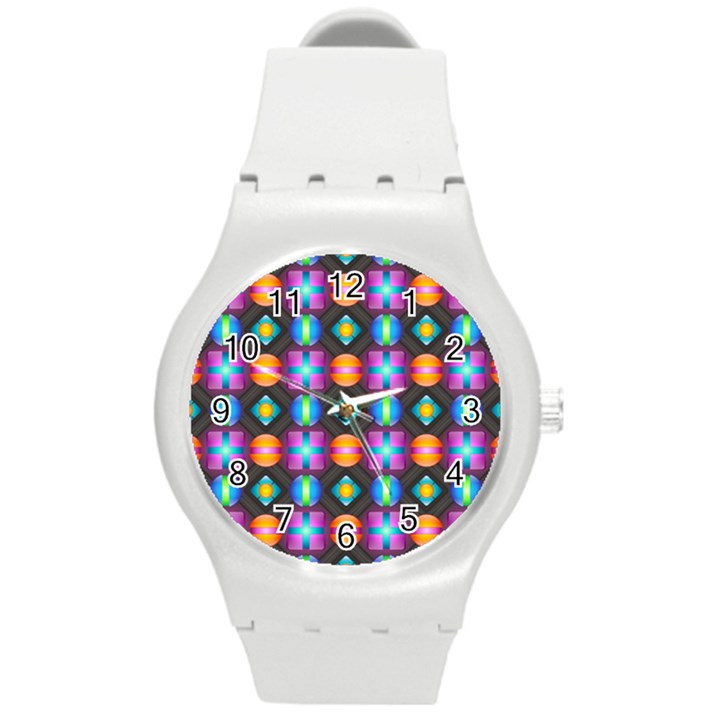 Squares Spheres Backgrounds Texture Round Plastic Sport Watch (M)