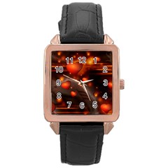 Valentine Day Love Heart Rose Gold Leather Watch 