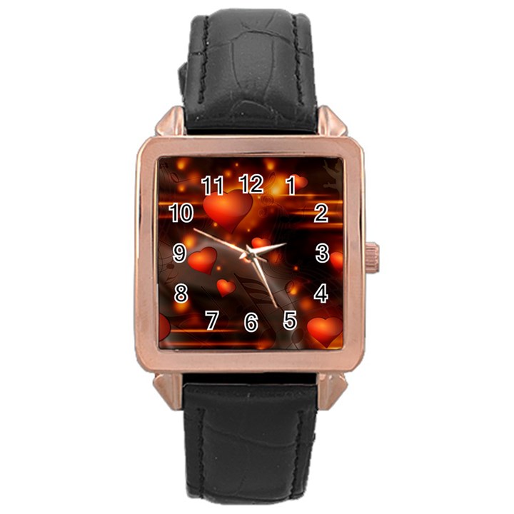 Valentine Day Love Heart Rose Gold Leather Watch 