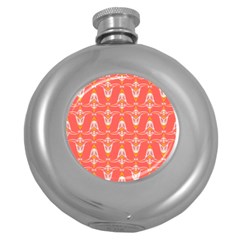 Seamless Pattern Background Red Round Hip Flask (5 Oz) by HermanTelo