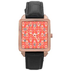 Seamless Pattern Background Red Rose Gold Leather Watch 