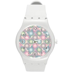 Seamless Pattern Pastels Background Round Plastic Sport Watch (m)