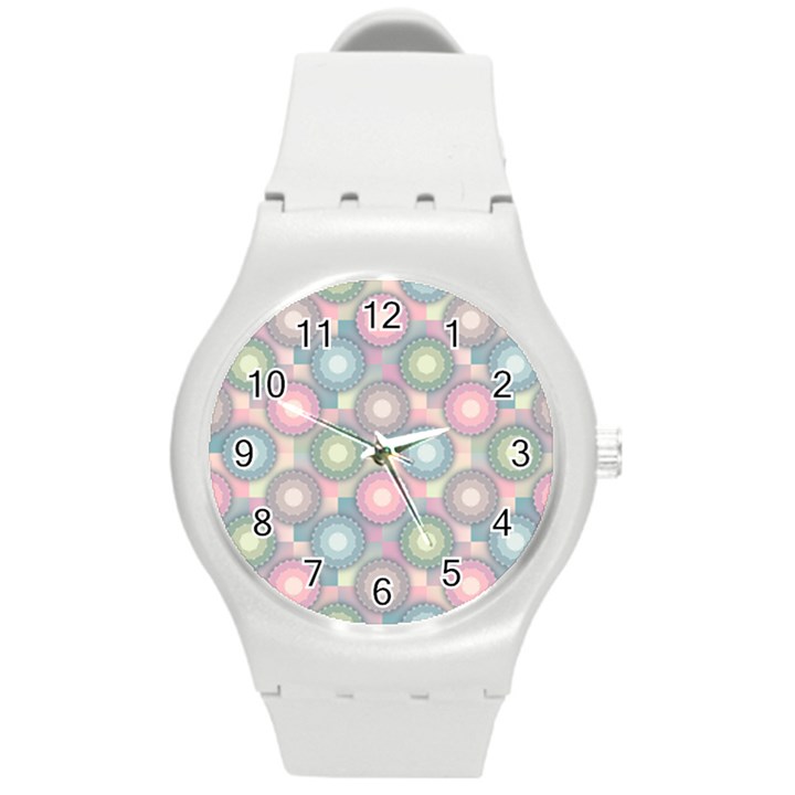 Seamless Pattern Pastels Background Round Plastic Sport Watch (M)