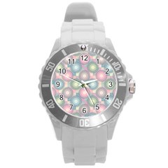 Seamless Pattern Pastels Background Round Plastic Sport Watch (l)