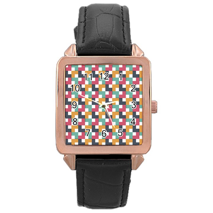 Abstract Geometric Rose Gold Leather Watch 